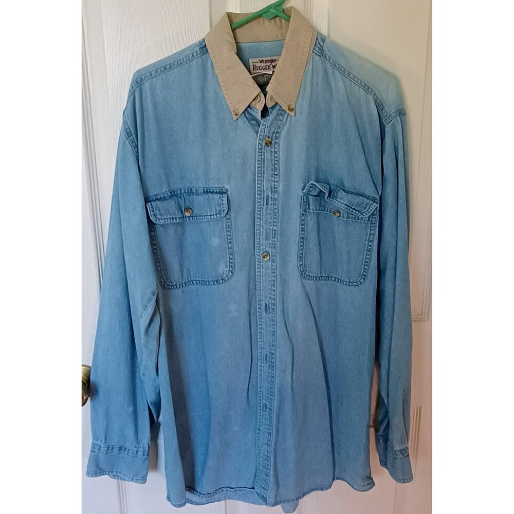 Vintage 90s Wrangler Denim Workwear Shirt LT Faded Grunge Western Overshirt